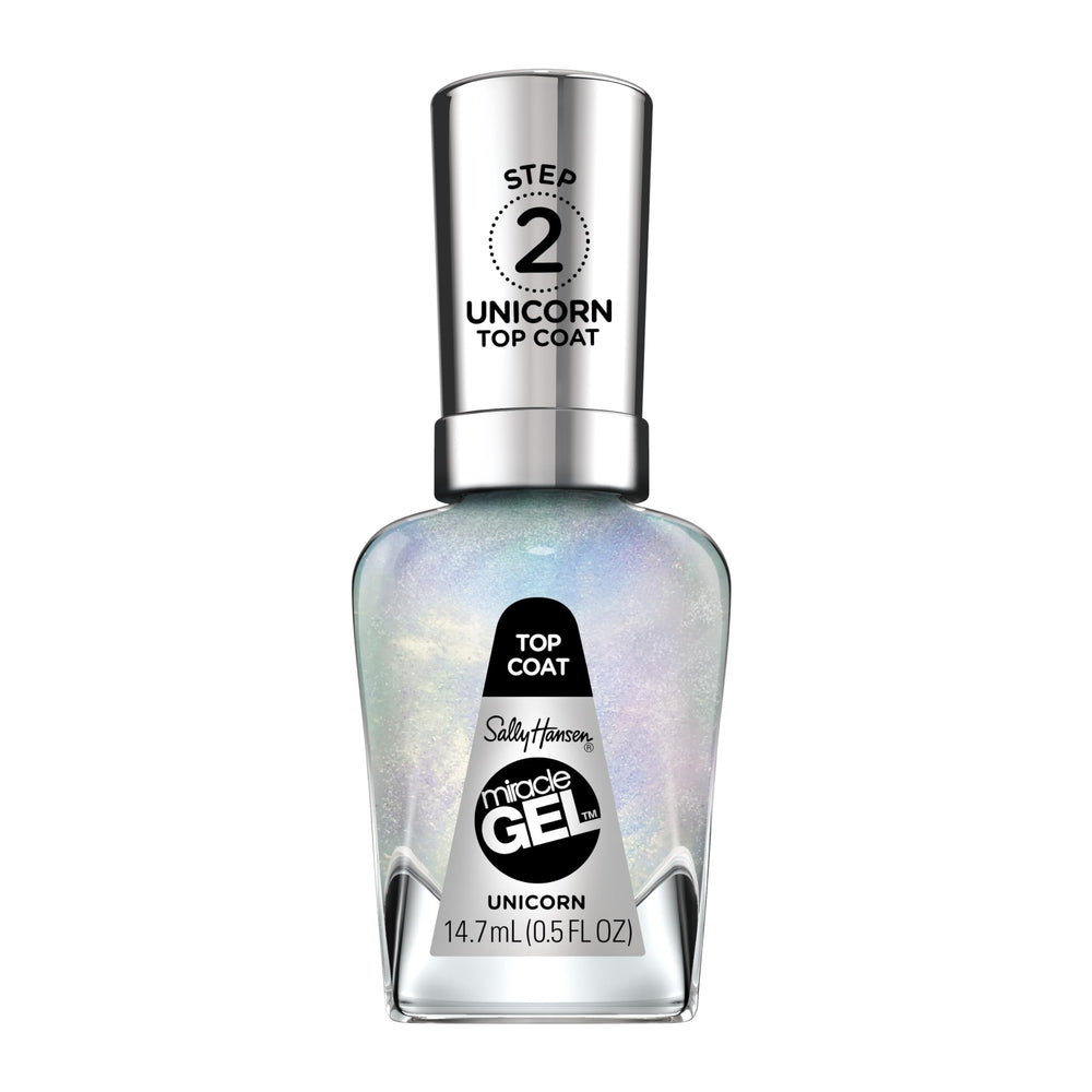 Sally Hansen Miracle Gel Unicorn Top Coat muestra textura cristal brillante para uñas