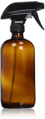 Botella Sally's Organics con atomizador ámbar para aceites y limpiadores.