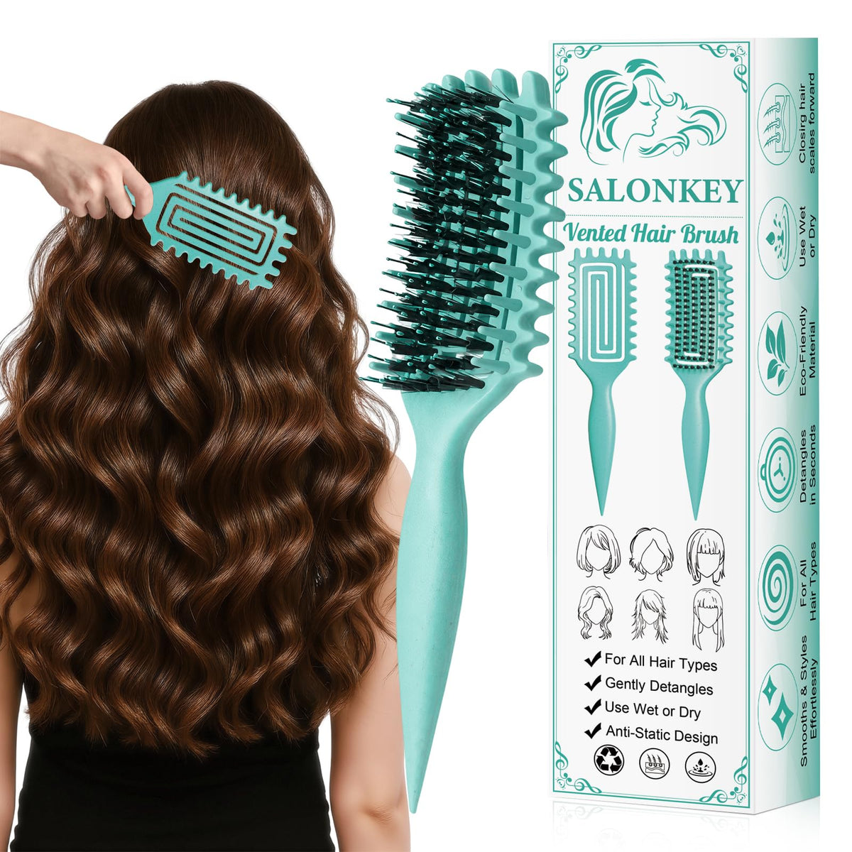 SALONKEY cepillo definidor de rizos con mango ergonómico para un peinado suave
