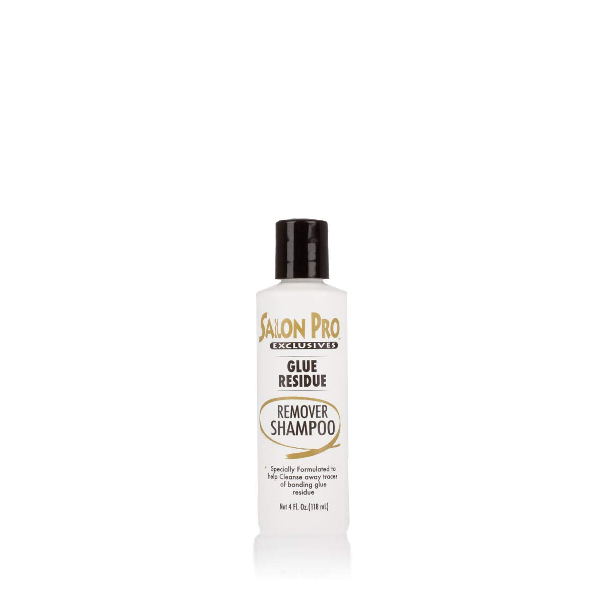 SalonPro champú removedor de residuos de pegamento, envase delantero, brillo natural potencializado.