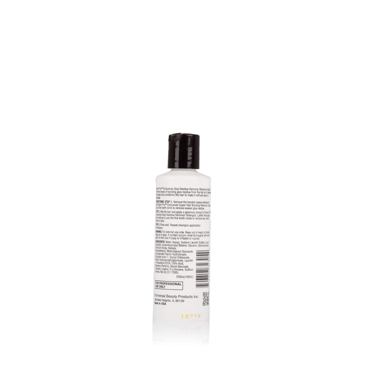 SalonPro champú removedor de residuos, etiqueta lateral, productos para melena limpia.