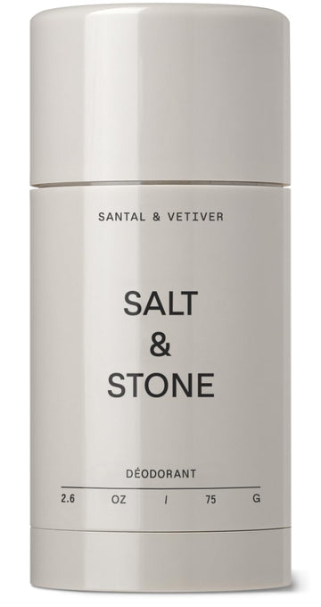 Salt & Stone desodorante Santal Vetiver en bote, aroma cálido y protección duradera.