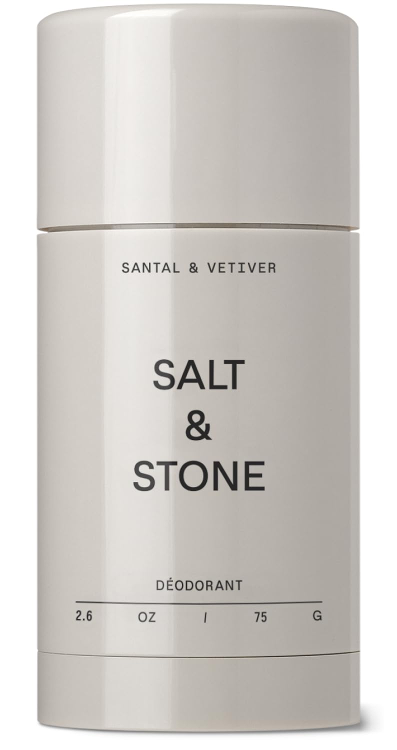 Salt & Stone desodorante Santal Vetiver en bote, aroma cálido y protección duradera.
