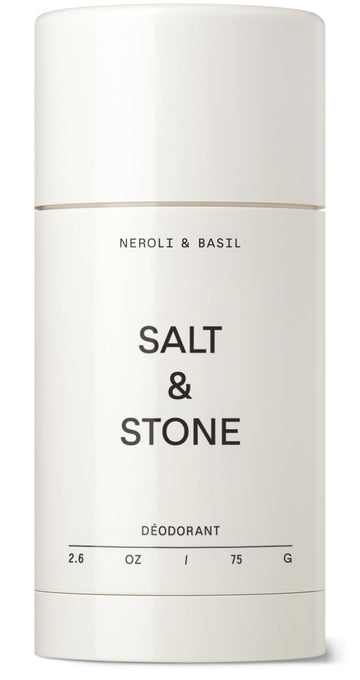 Salt & Stone desodorante sin aluminio con Neroli y Albahaca, protección suave y fresca.