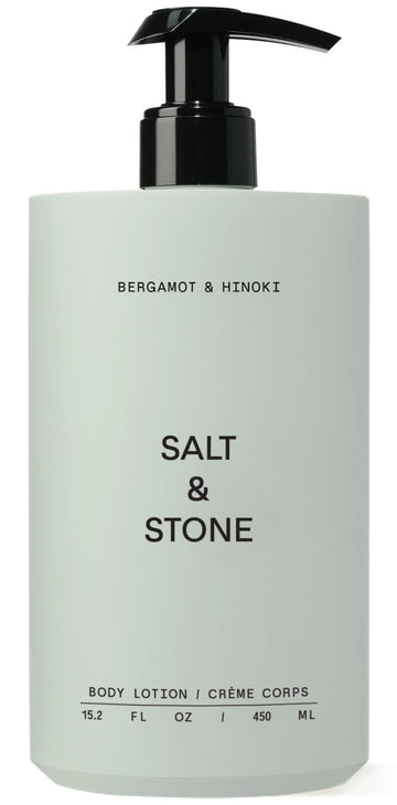 Salt & Stone Loción Corporal Bergamota Hinoki en botella: aroma cítrico y revitalizante.