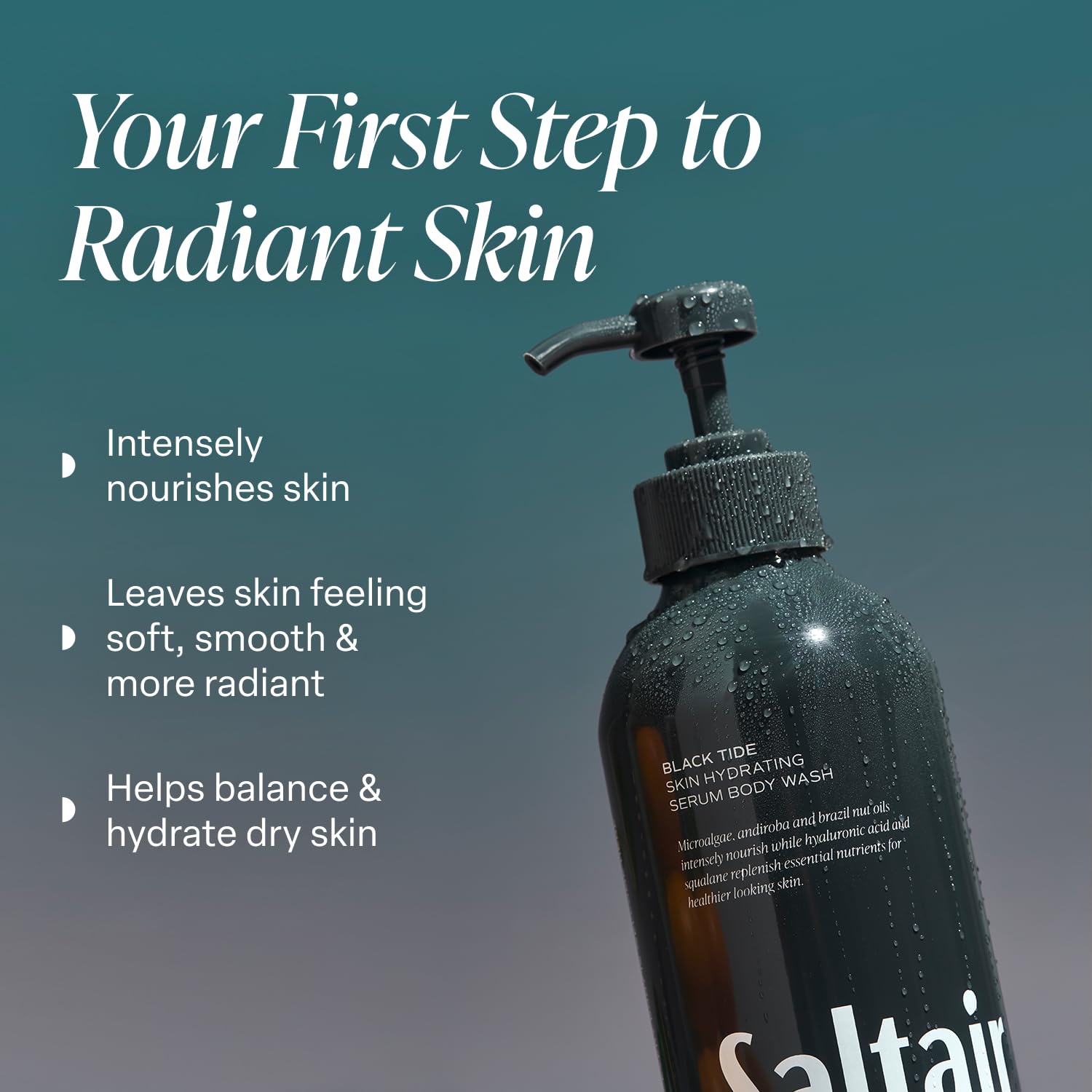 Saltair Black Tide gel de ducha cremoso hidrata suavemente durante la limpieza.