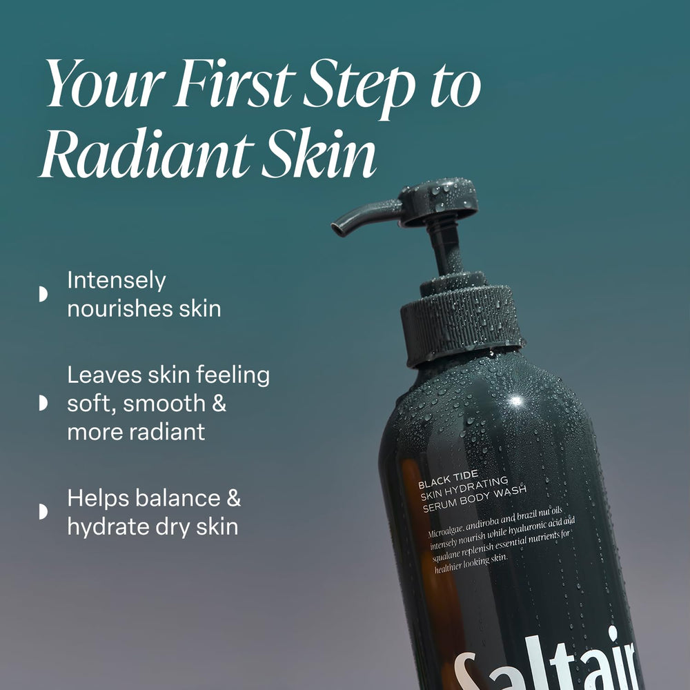 Saltair Black Tide gel de ducha cremoso hidrata suavemente durante la limpieza.