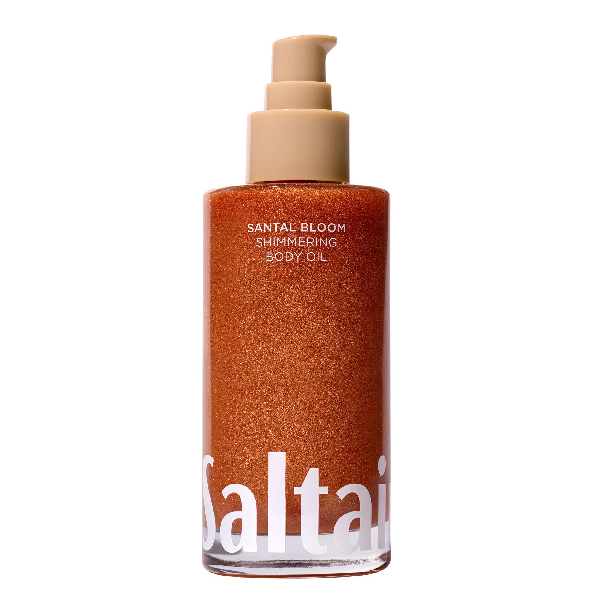 Saltair Huile Corps avec brillance perles dorées, peau lumineuse et hydratée.