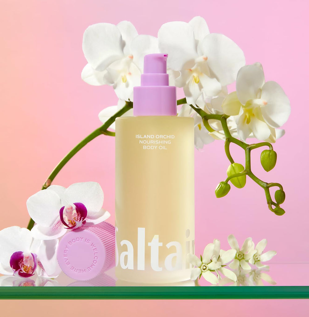 Saltair Island Orchid packaging highlights vegan, cruelty-free, and paraben-free care.