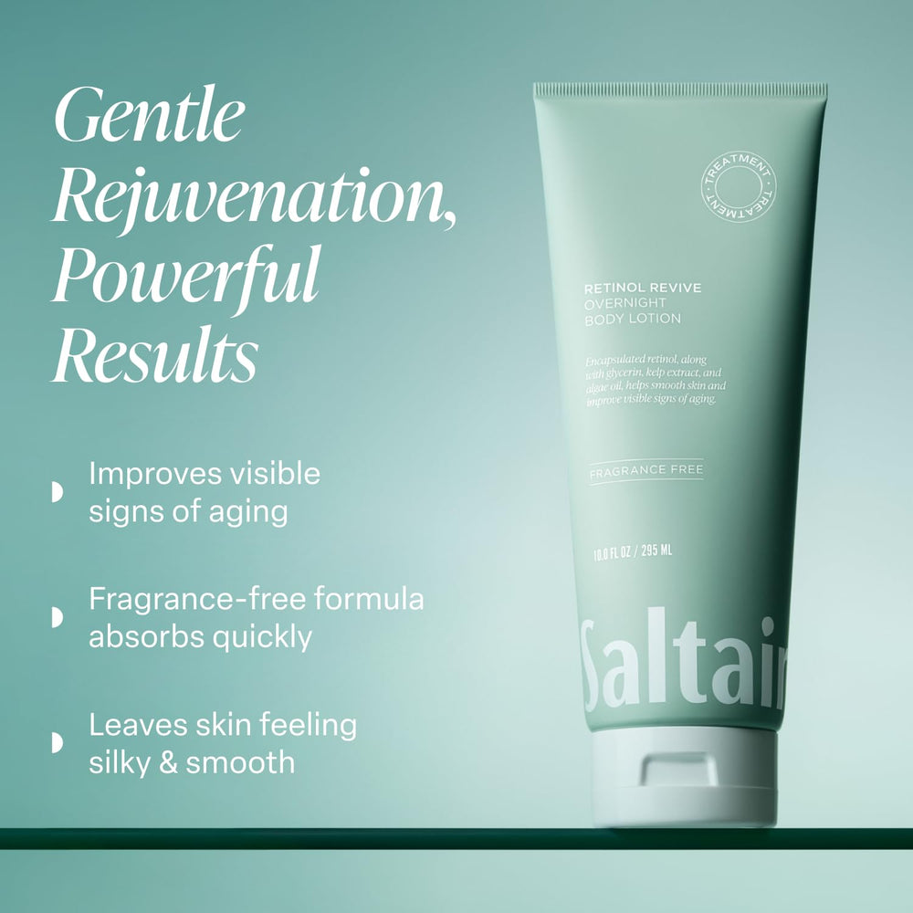 Saltair Retinol Revive Night Lotion label close-up highlighting fragrance-free formula