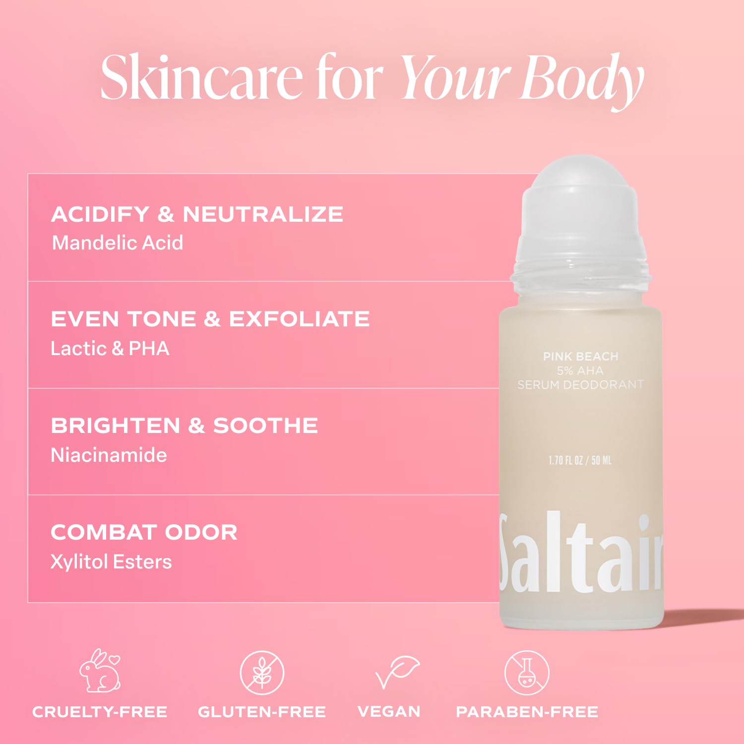 Saltair Serum Desodorante Playa Rosa, envase compacto para bolso y viajes.