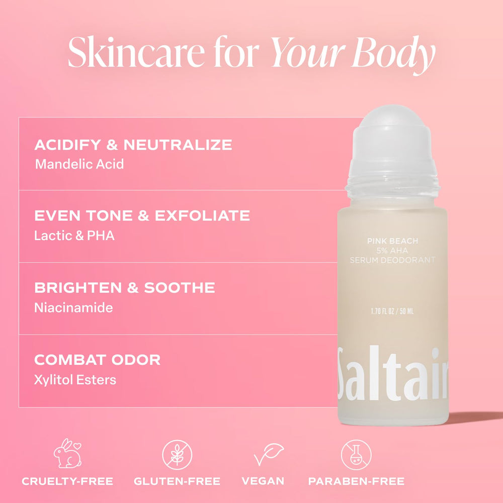Saltair Serum Desodorante Playa Rosa, envase compacto para bolso y viajes.