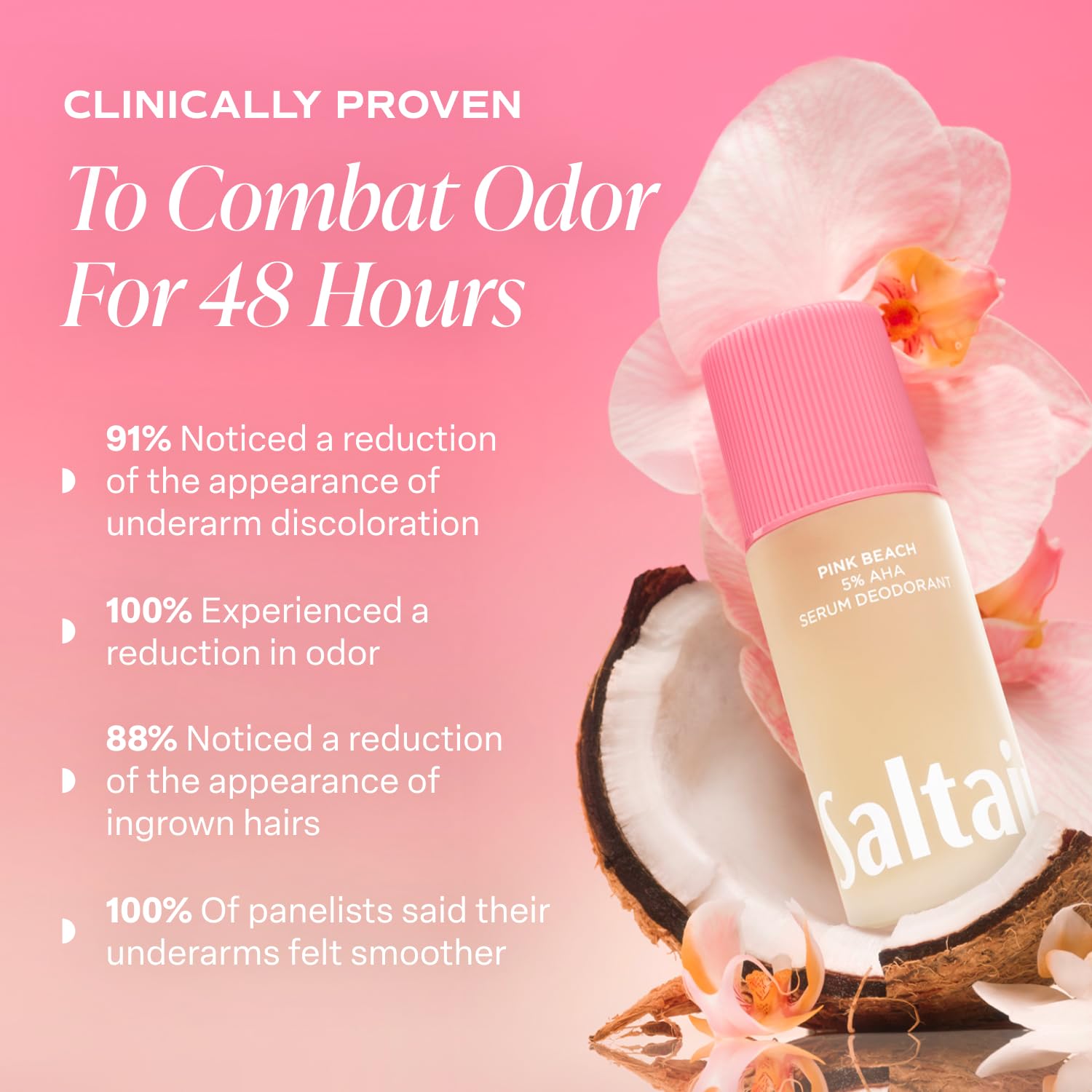Saltair Serum Desodorante Playa Rosa, textura ligera, se absorbe sin dejar residuos.