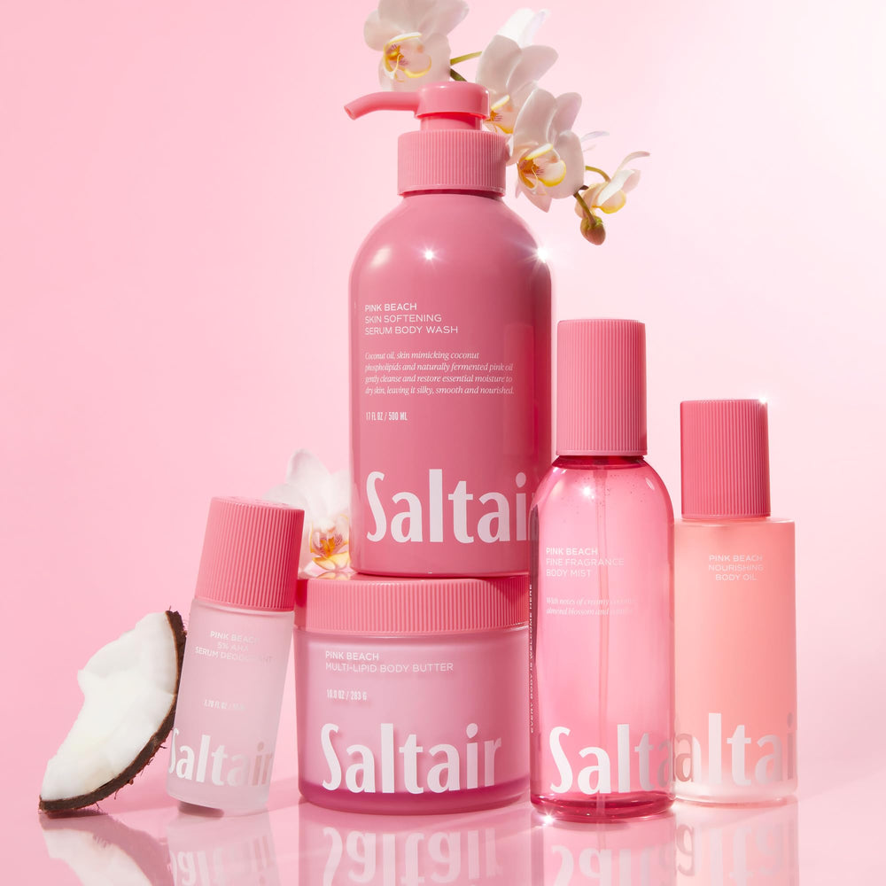 Saltair two-pack display on shelf for shared showers.