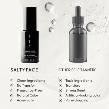 SALTYFACE Agua Bronceadora, botánicos hidratantes que cuidan la piel.