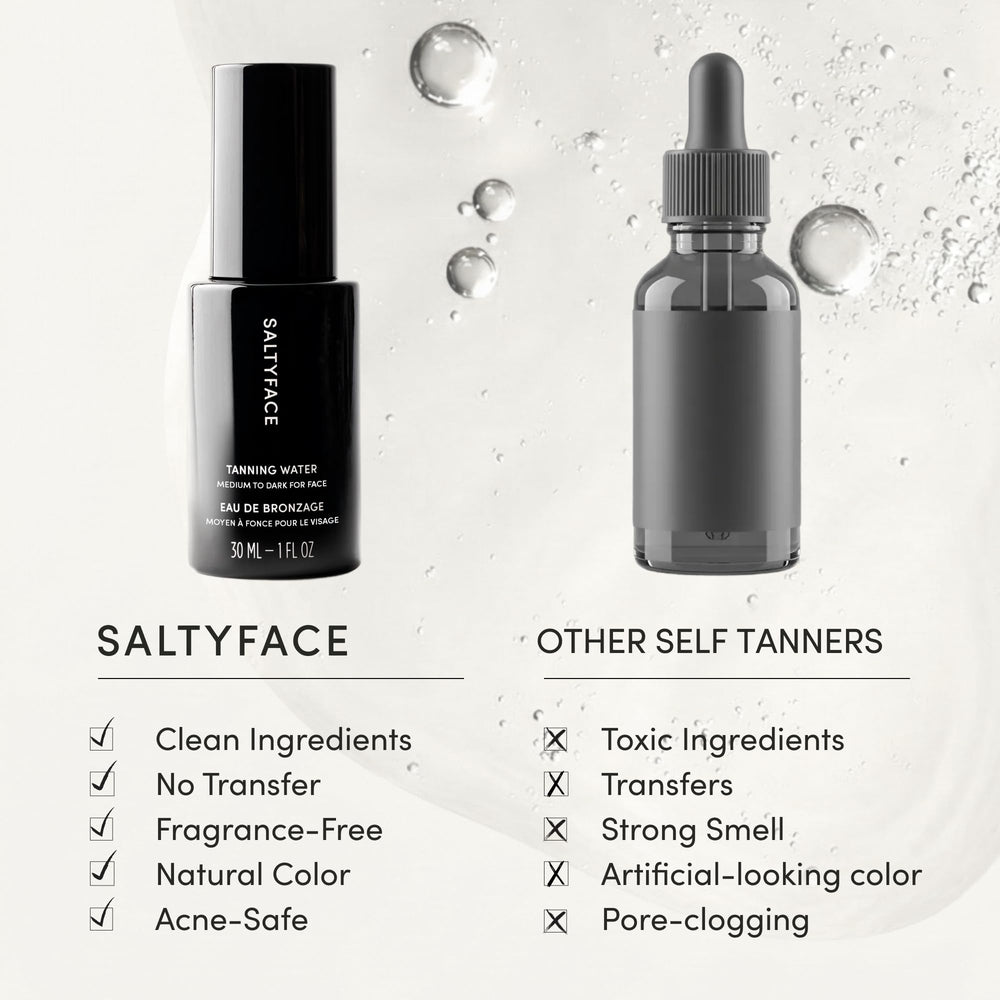 SALTYFACE Agua Bronceadora, botánicos hidratantes que cuidan la piel.