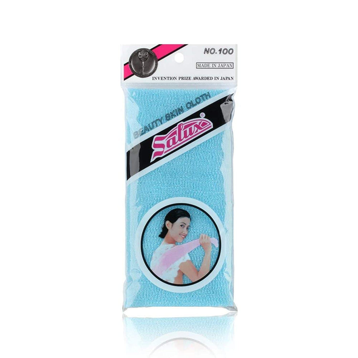 SALUX toalla de baño de nylon japonés en azul, exfoliación suave para piel radiante.
