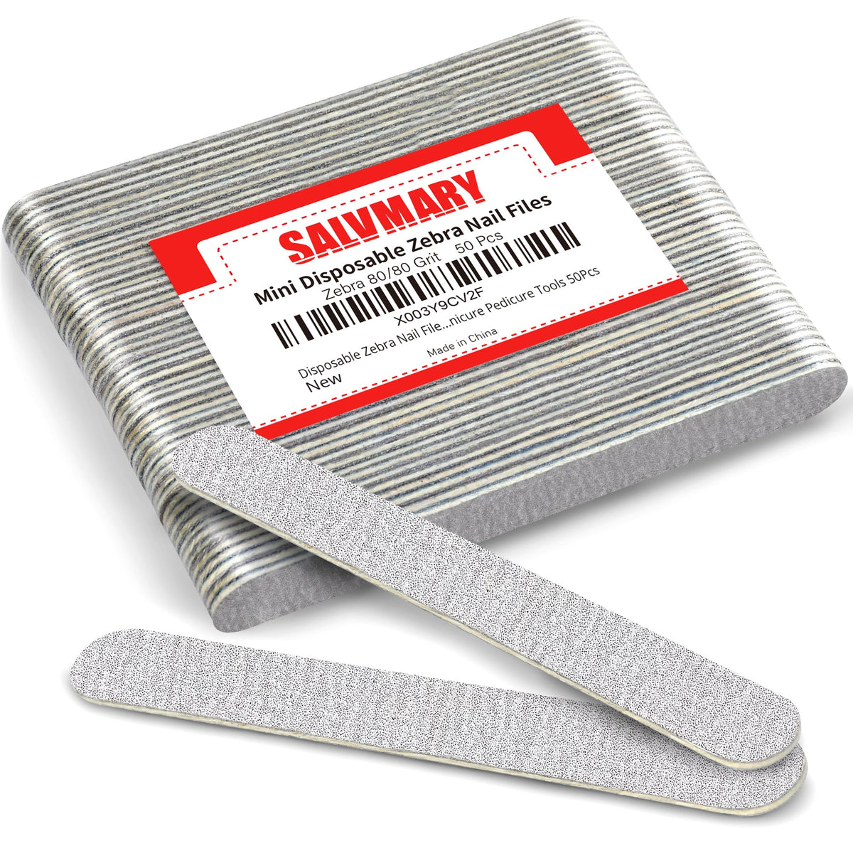 Lima SALVMARY Zebra doble cara 80/80 para uñas acrílicas, limado preciso