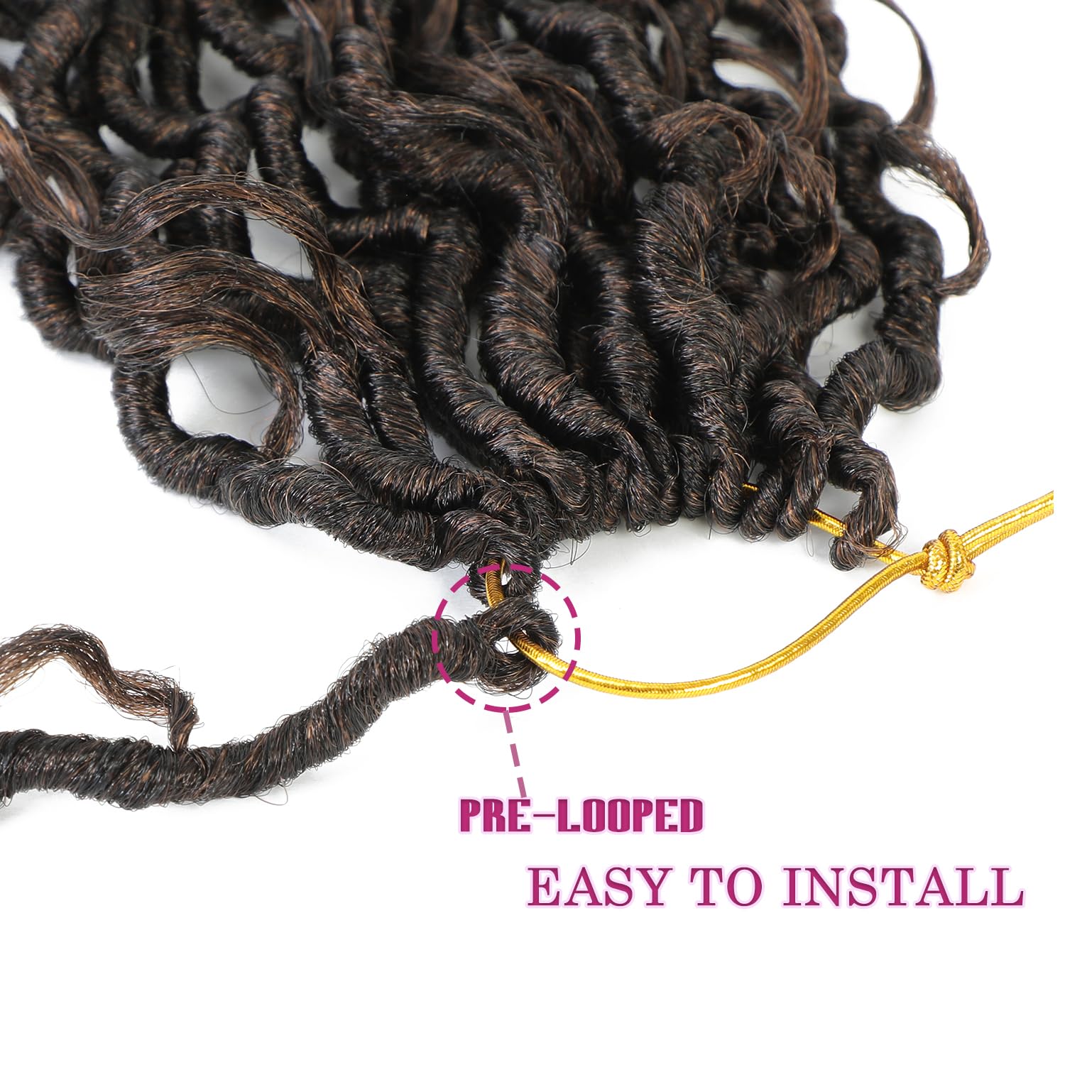 SamBraid Goddess Locs 14'' accesorios incluidos para instalación fácil.