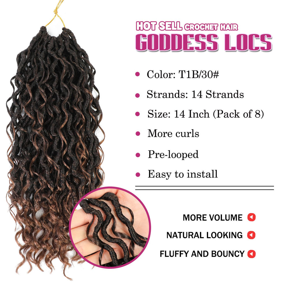 SamBraid Goddess Locs 14'' detalle rizos medios para volumen natural.