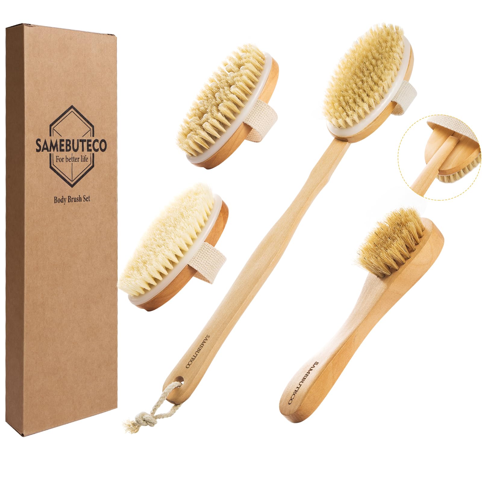SAMEBUTECO cepillo cuerpo con mango largo de madera para alcanzar la espalda.