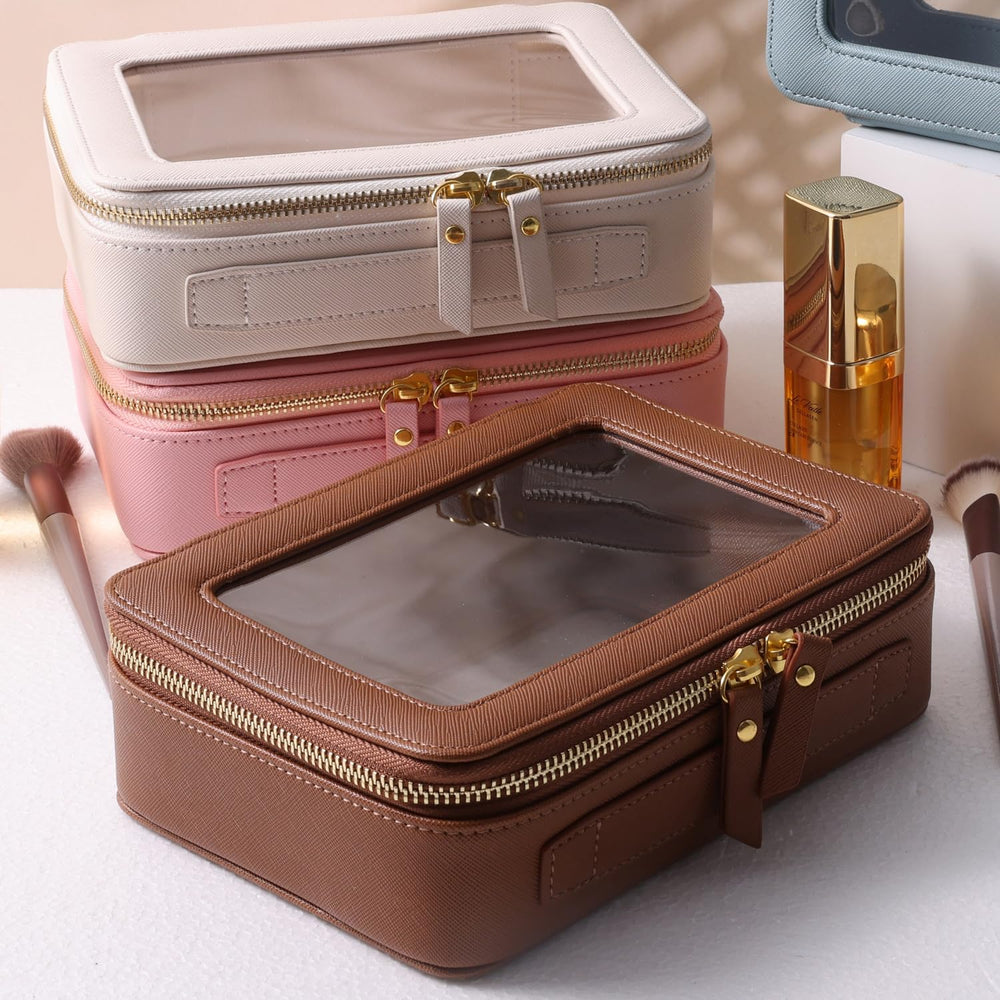 SANHECUN sac toilette avec fenêtre PVC transparente, visibilité interne pratique