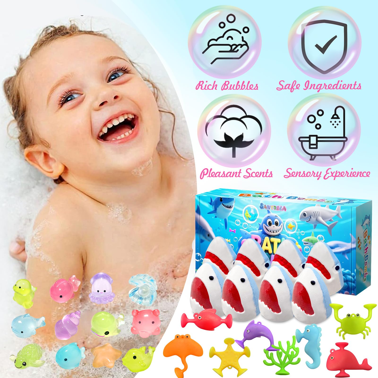 Santrela regalo de baño temático tiburón para cumpleaños y Navidad.
