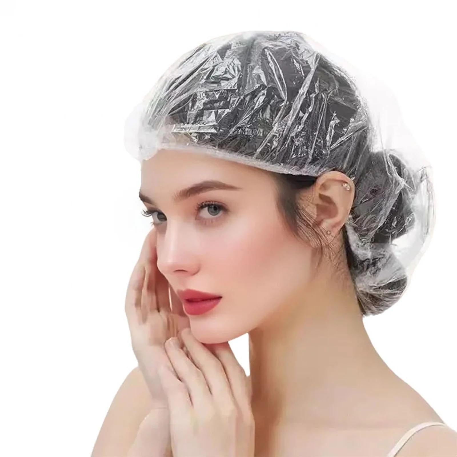 SAOYOAS gorro-ducha-desechable claro y grande, protege el cabello durante la ducha.