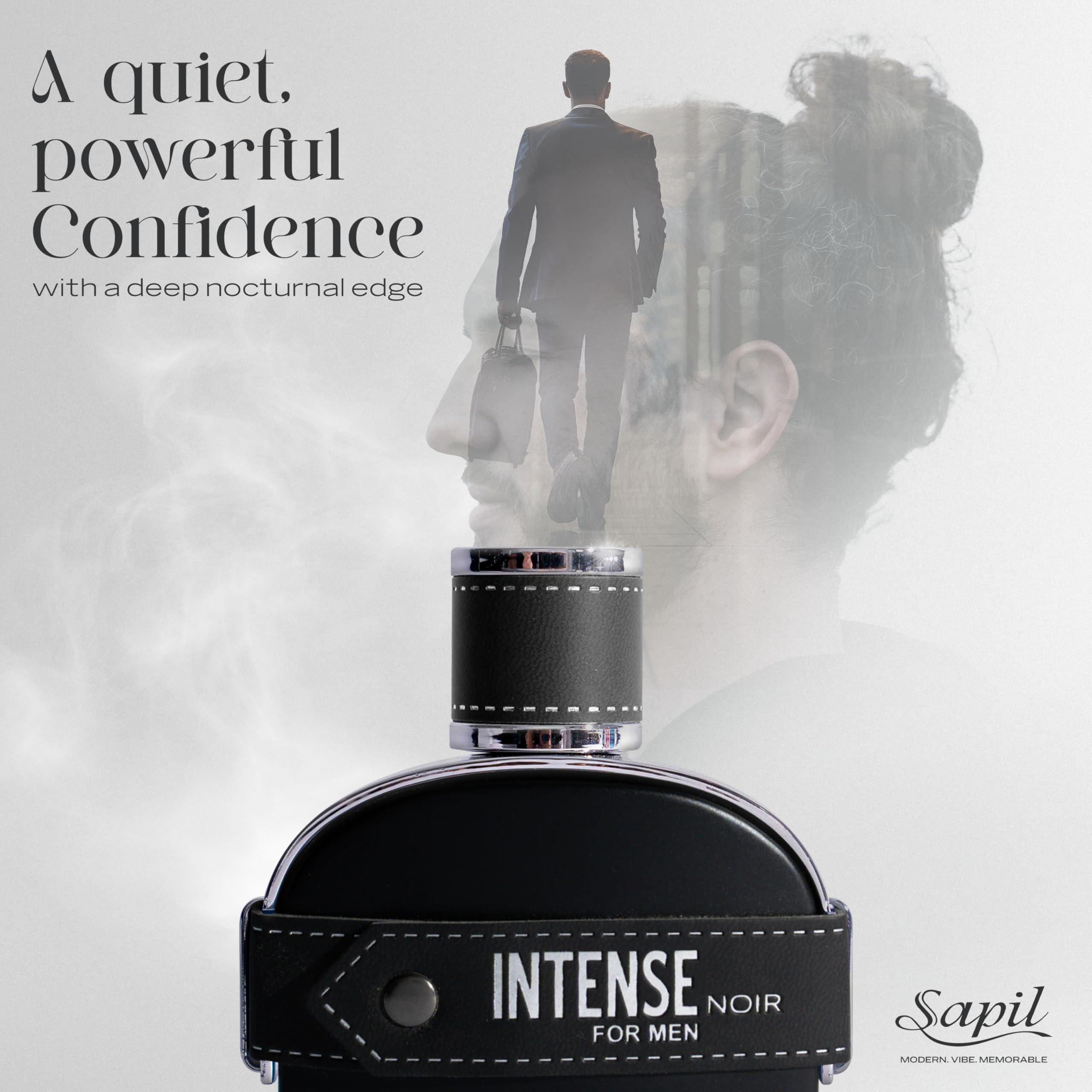 Capuchón del frasco Sapil Intense Noir añade tacto premium y elegancia.