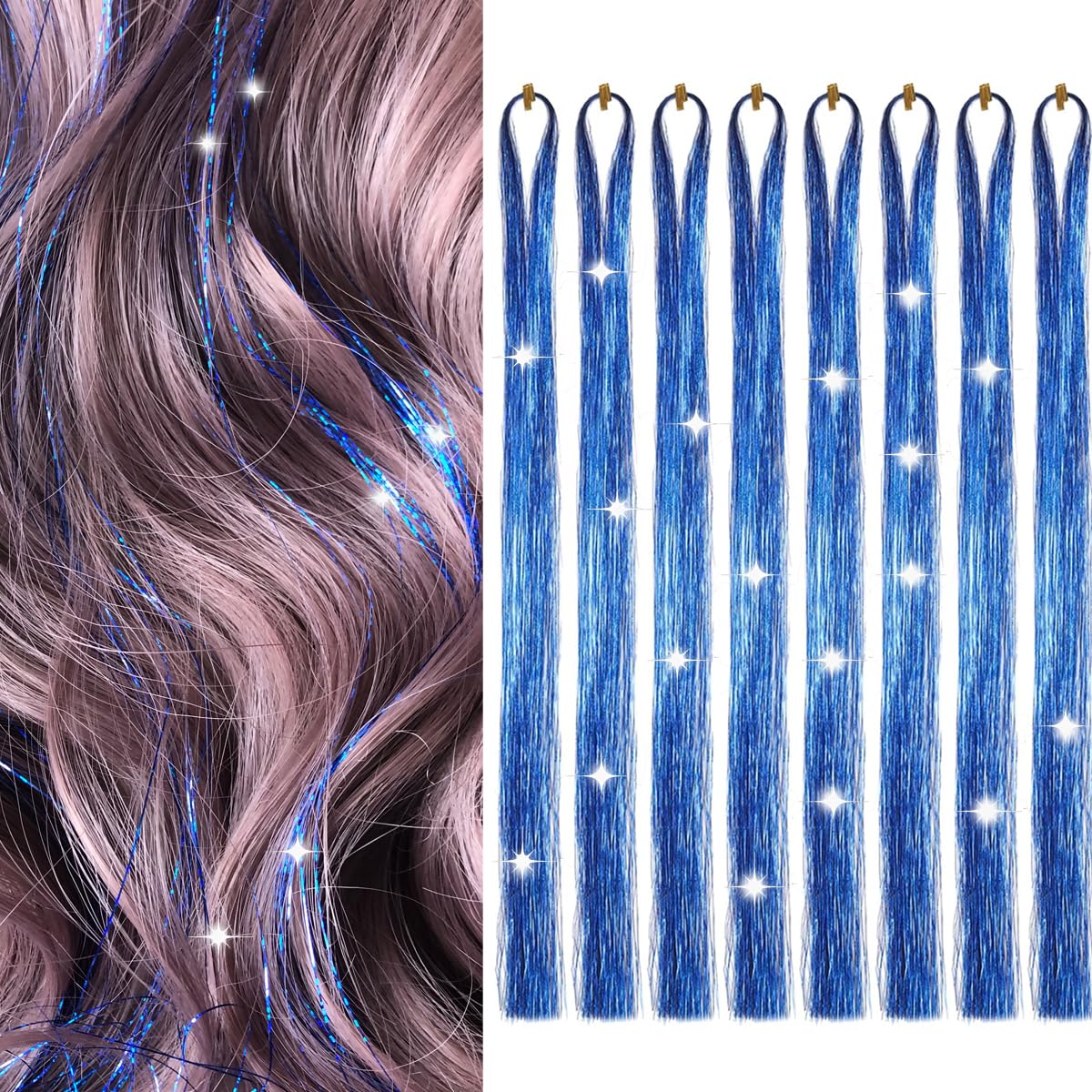 Sarannala mechones purpurina para cabello 50 pulgadas en azul zafiro, brillo intenso