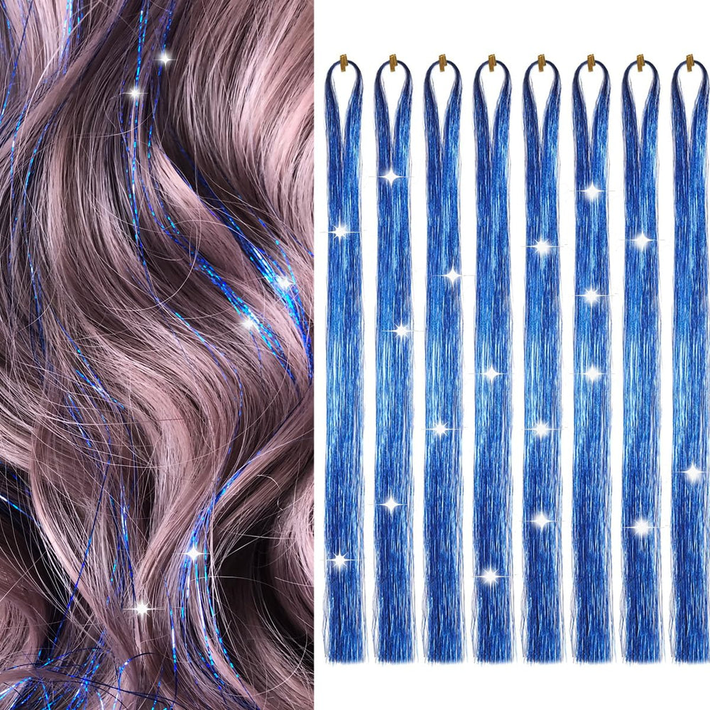 Sarannala mechones purpurina para cabello 50 pulgadas en azul zafiro, brillo intenso