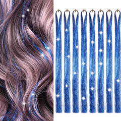 Sarannala mechones purpurina para cabello 50 pulgadas en azul zafiro, brillo intenso