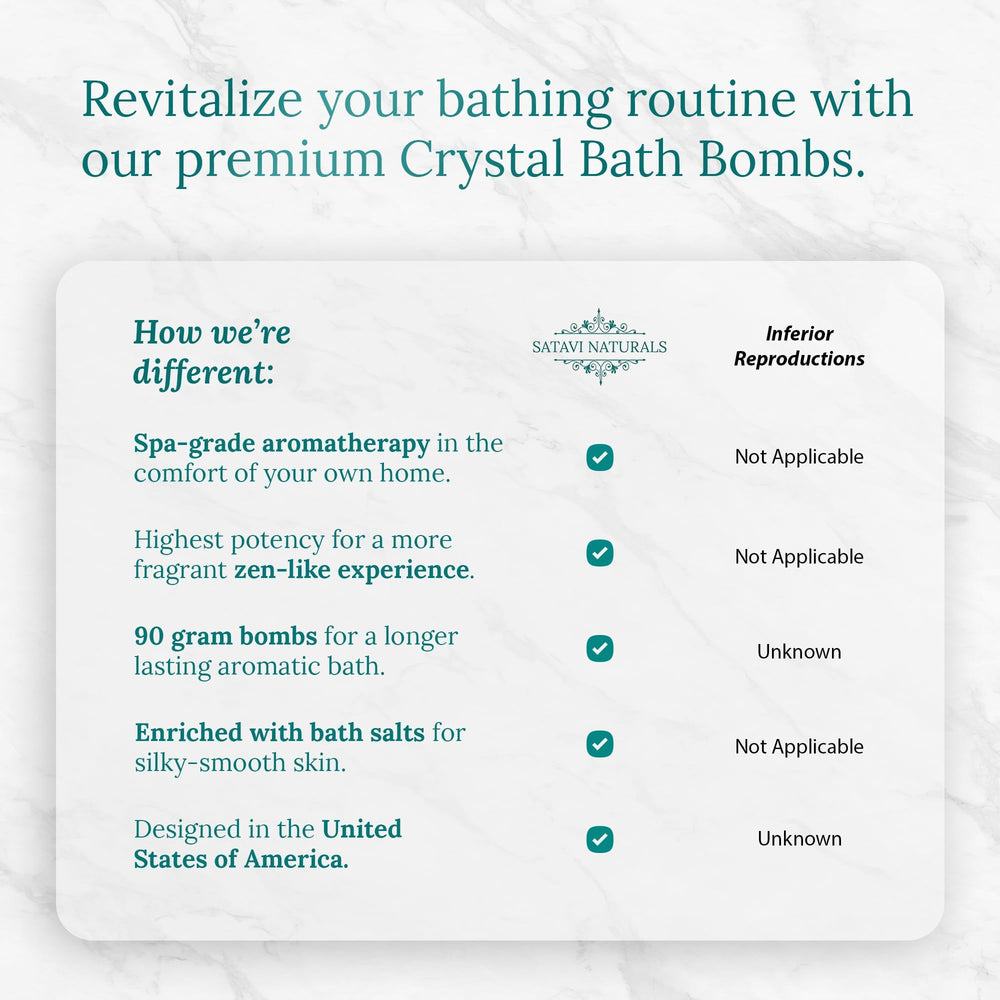 Satavi Naturals bombes bain cristal nourrissantes, hydratation et douceur.