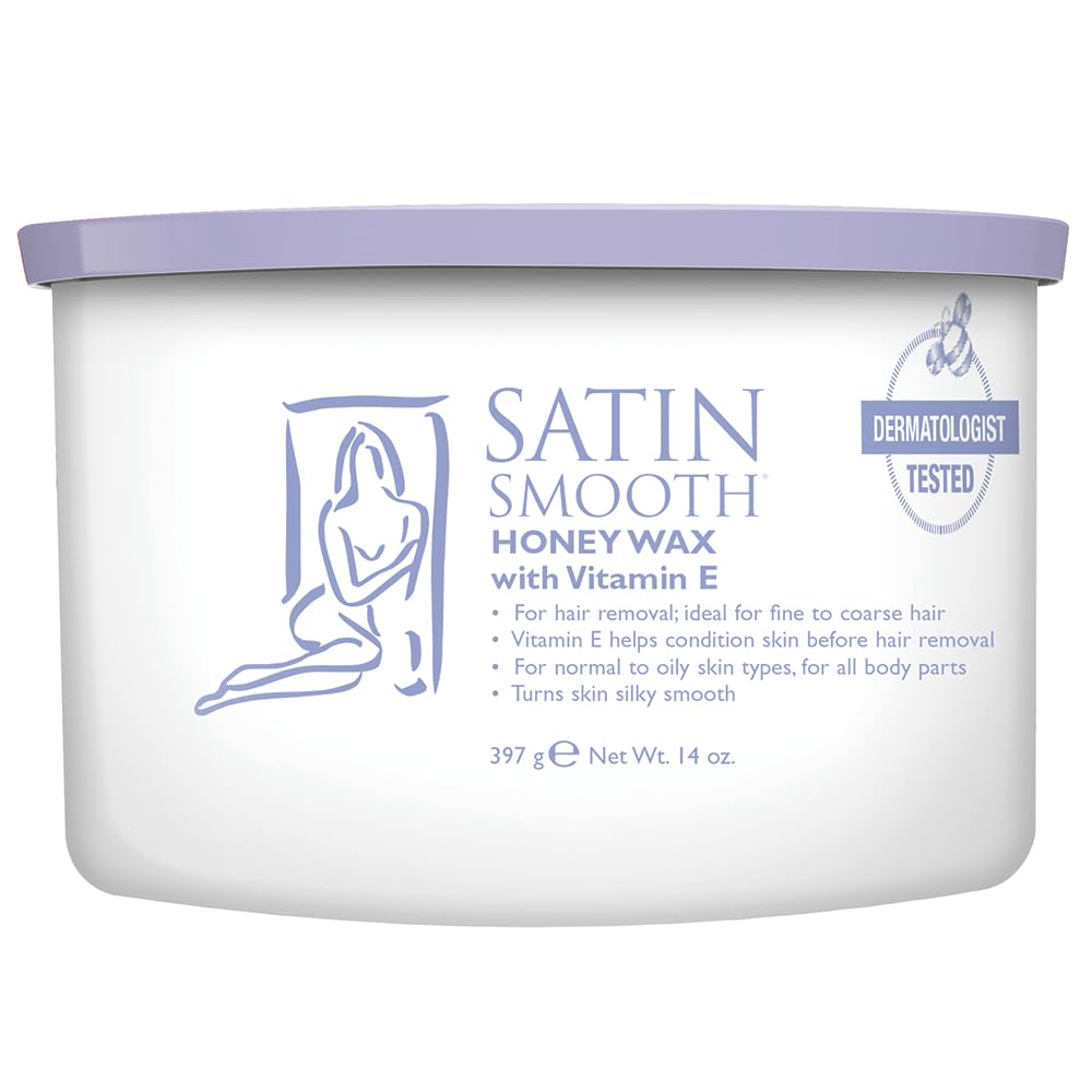 SATIN SMOOTH Honey Wax envase con Vitamina E para piel suave.