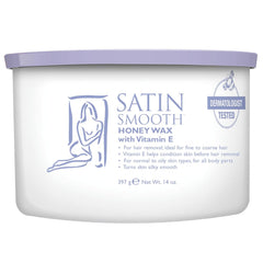 SATIN SMOOTH Honey Wax envase con Vitamina E para piel suave.