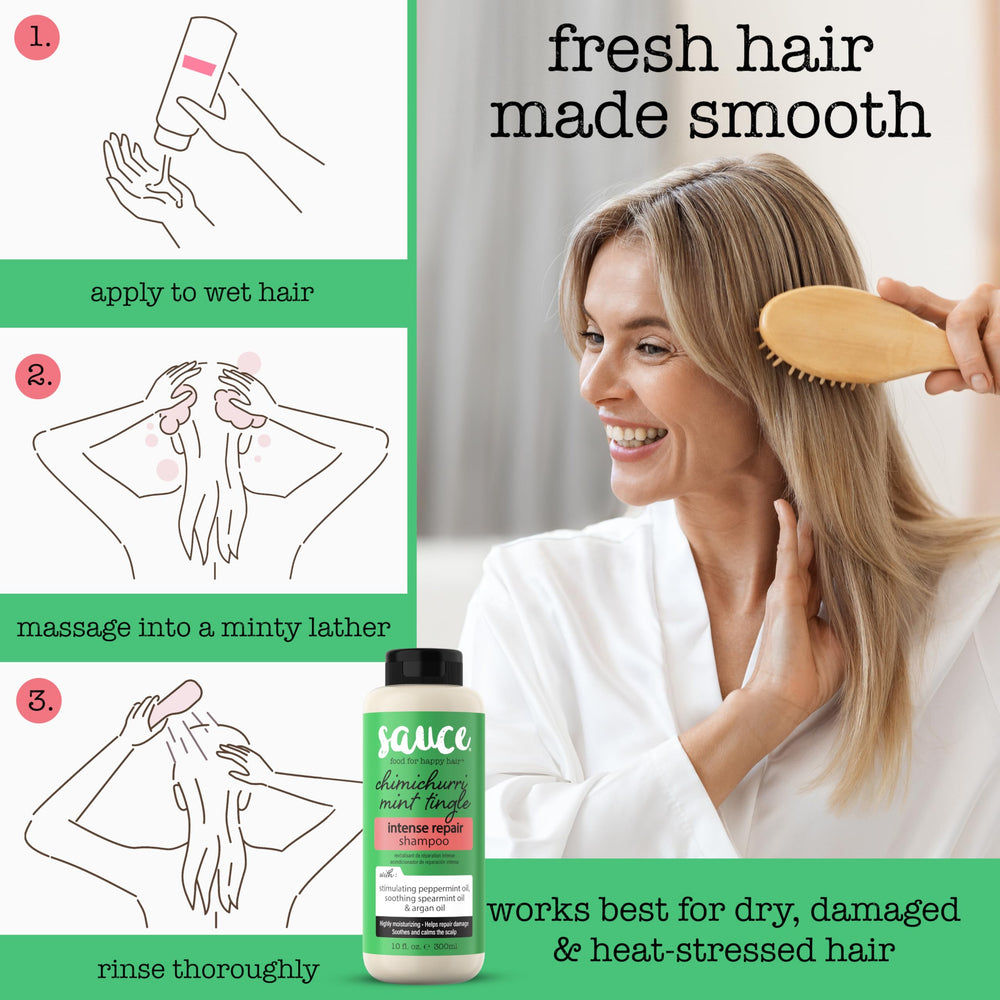 SAUCE Beauty Intense Repair Champu aplicacion sencilla: masaje en cuero cabelludo para una espuma rica.