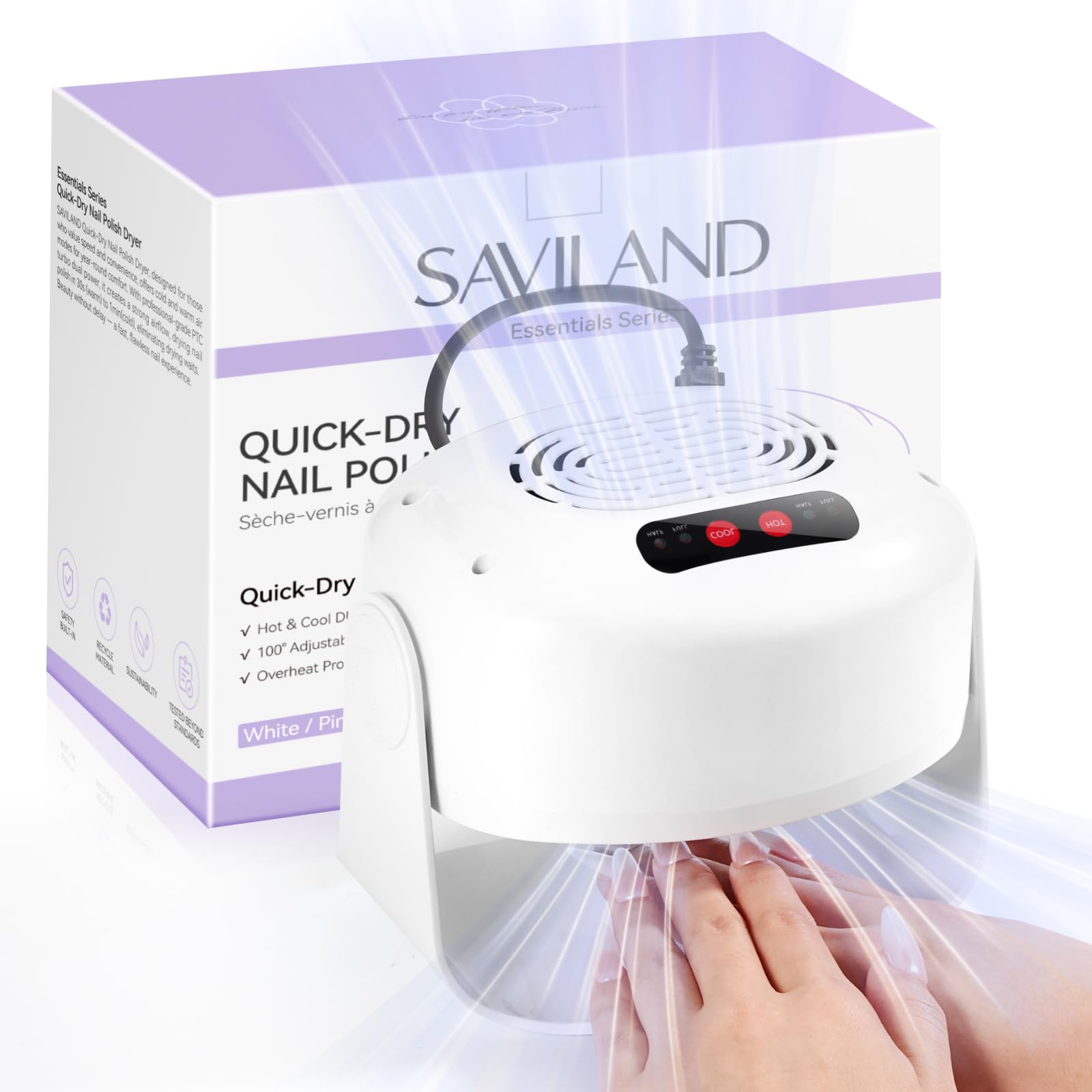 SAVILAND 600W, vista frontal del secador de uñas, secado rápido para manicura.