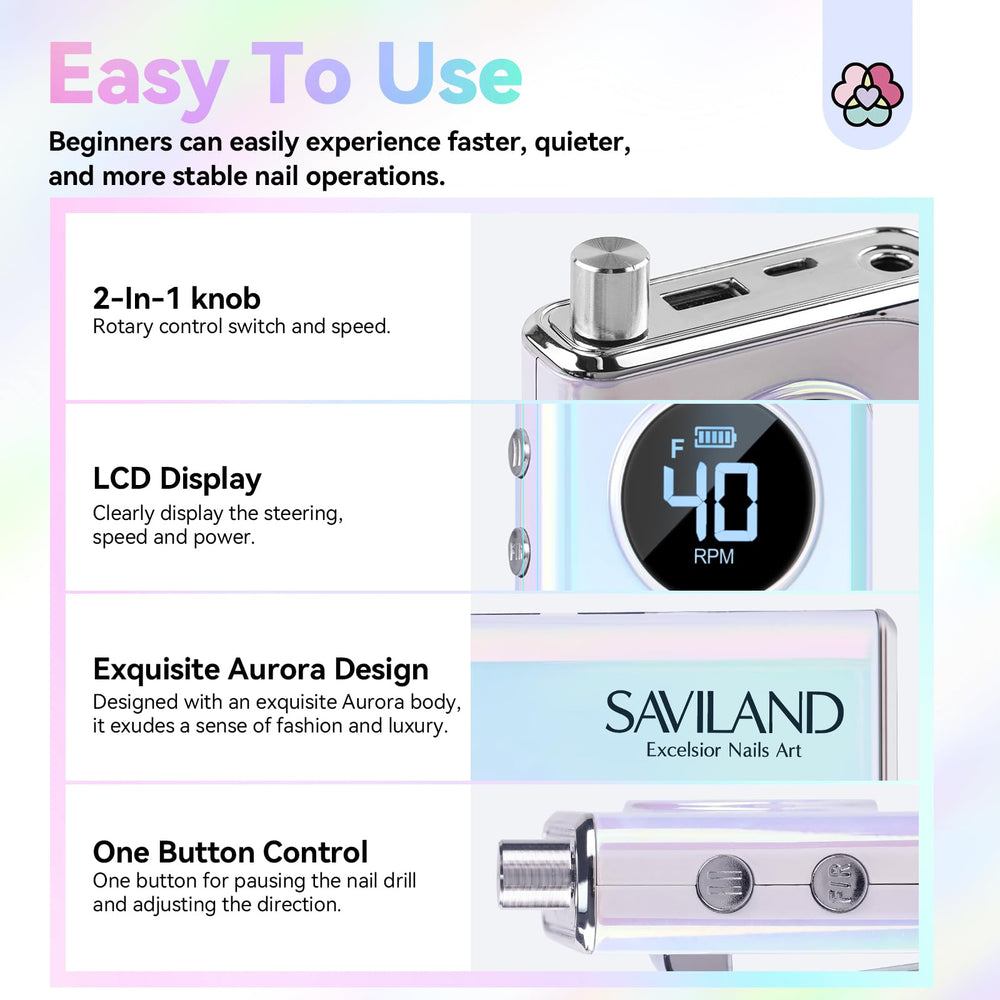 SAVILAND Advance Nail Drill kit accesorios para uñas de aspecto profesional.