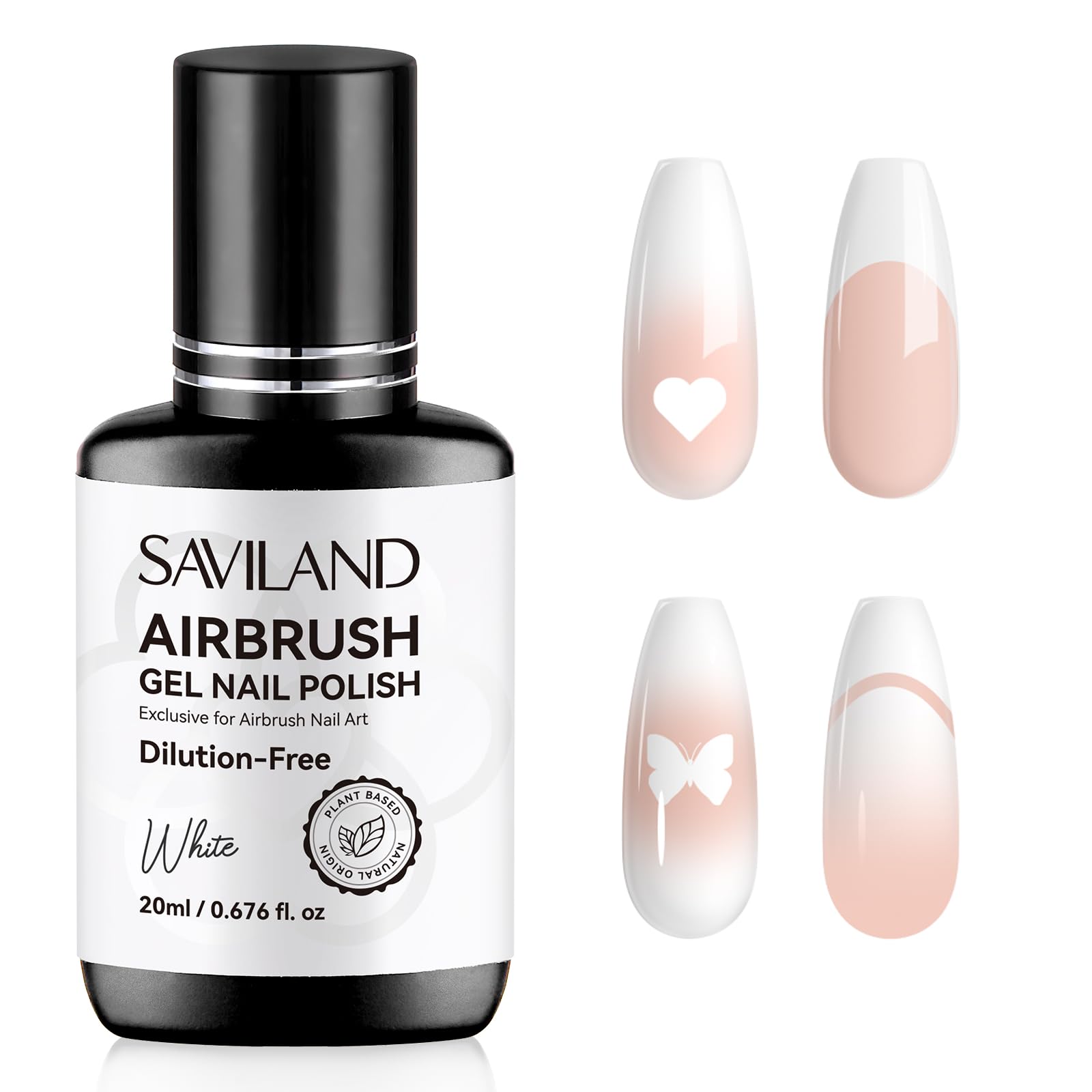 SAVILAND Airbrush Gel Blanco, botella frontal para cobertura intensa y acabado limpio.