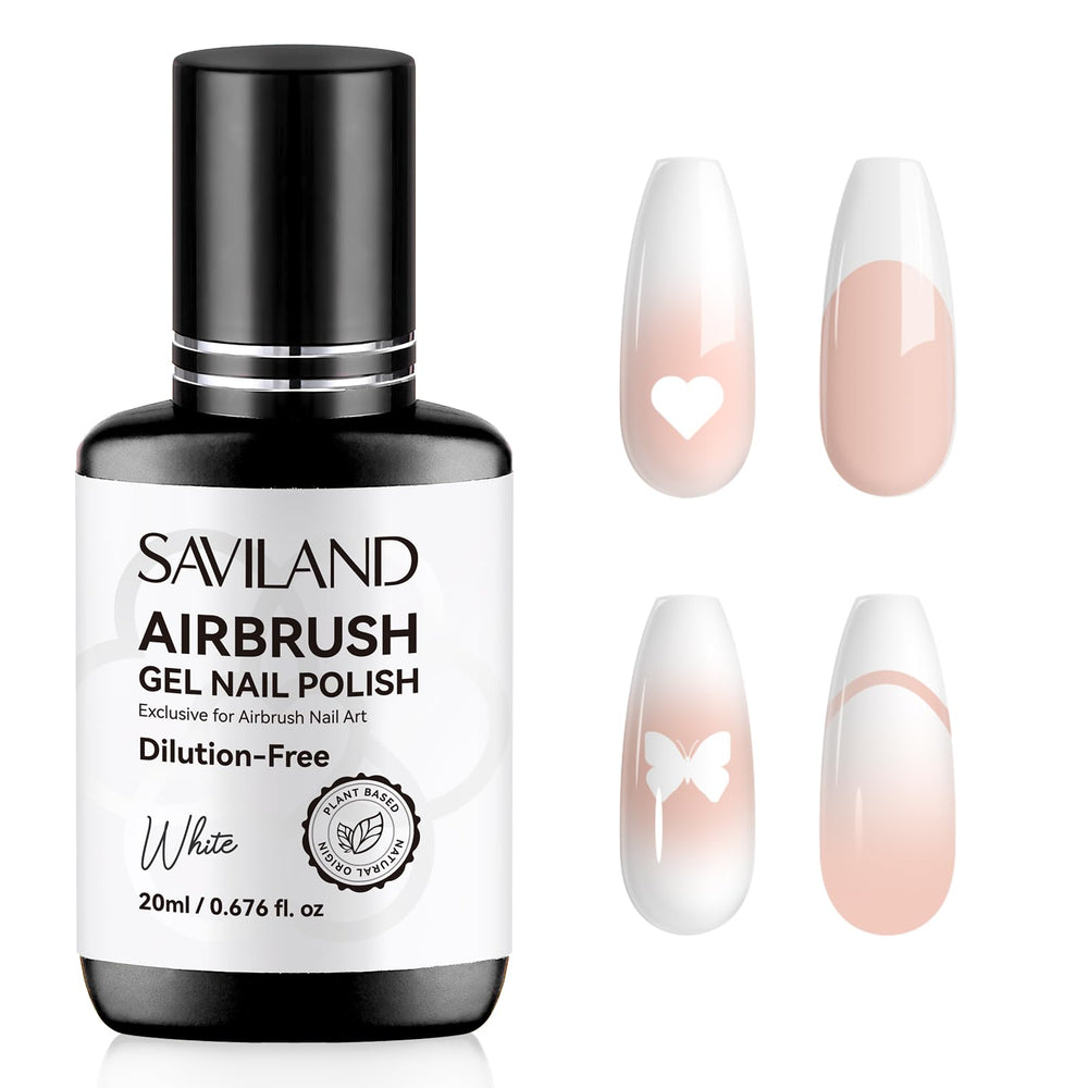 SAVILAND Airbrush Gel Blanco, botella frontal para cobertura intensa y acabado limpio.