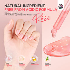 Aplicación suave en manos para reparar uñas secas sin residuo grasoso.