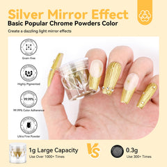 Aplicación del polvo cromo dorado sobre gel UV para brillo intenso