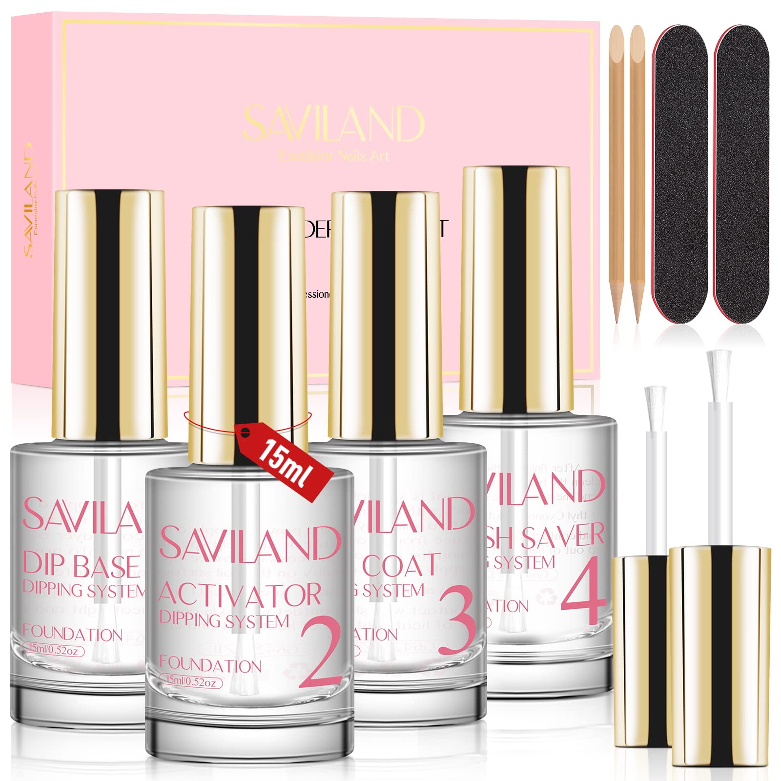SAVILAND conjunto líquido para inmersión de 15 ml, base y capa superior para brillo.