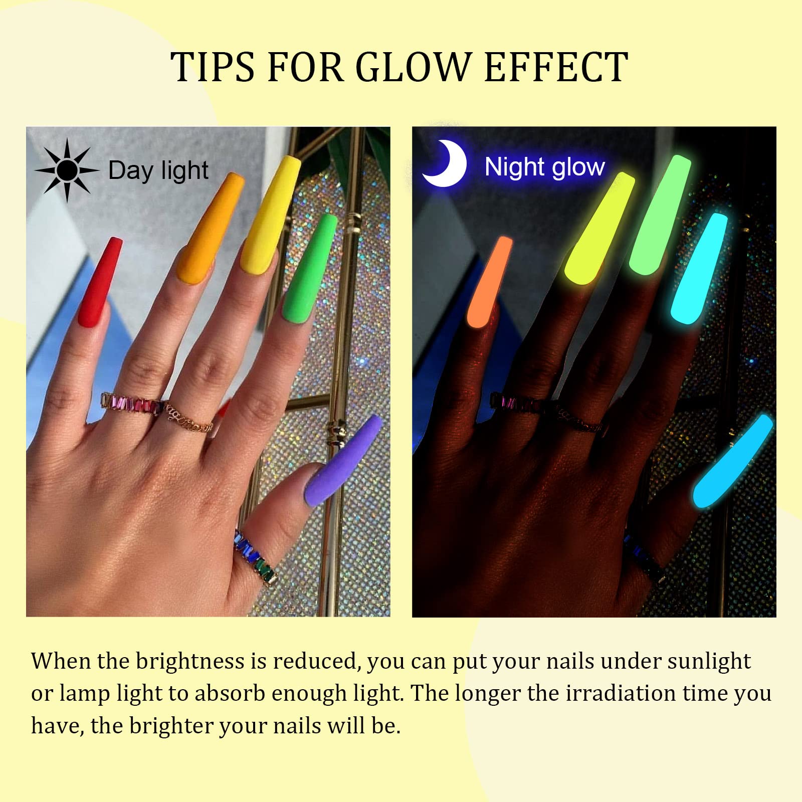 Efecto luminoso UV/LED de SAVILAND en uñas brillantes.