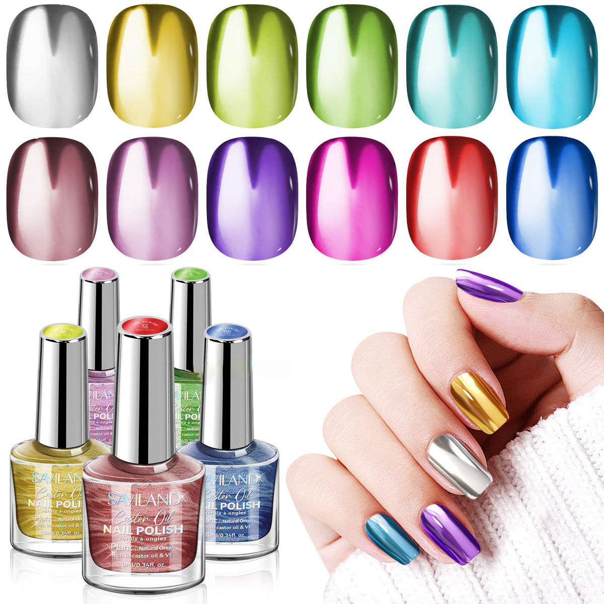 SAVILAND esmalte metálico con base y top coat para un acabado brillante.