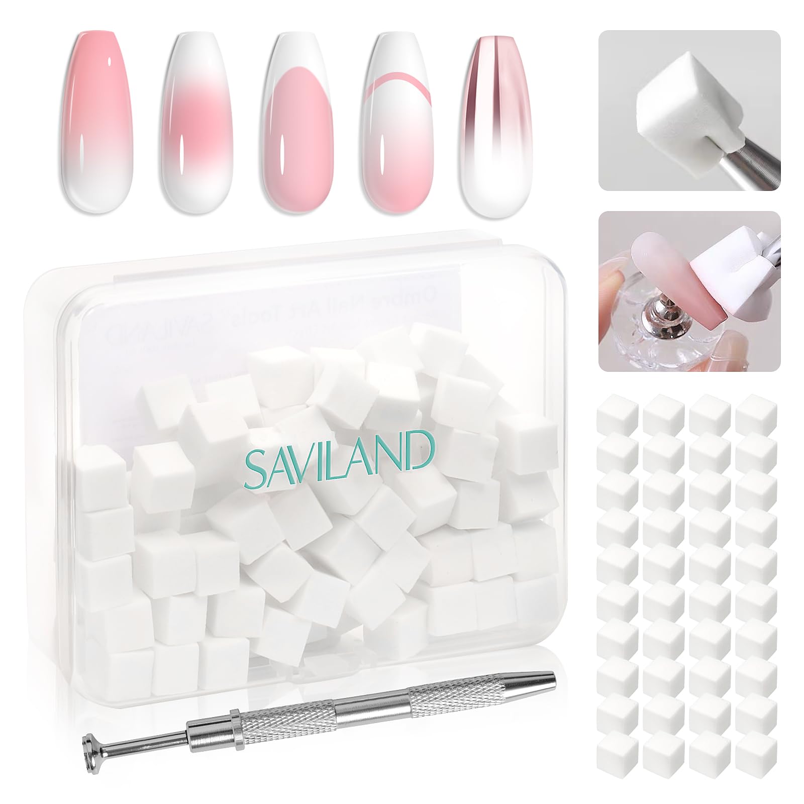 SAVILAND esponjas ombre 100 piezas para crear degradados suaves en uñas.