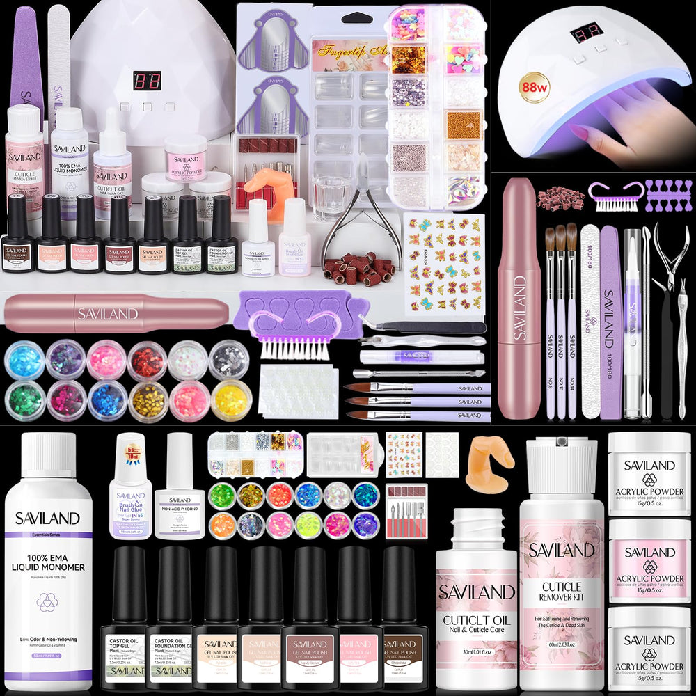 SAVILAND Essentials kit acrílico con lámpara 88W para curado rápido