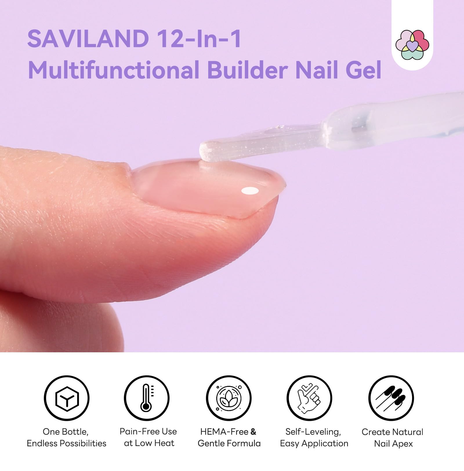 SAVILAND Gel Builder curva-apice natural para uñas con curvatura suave.