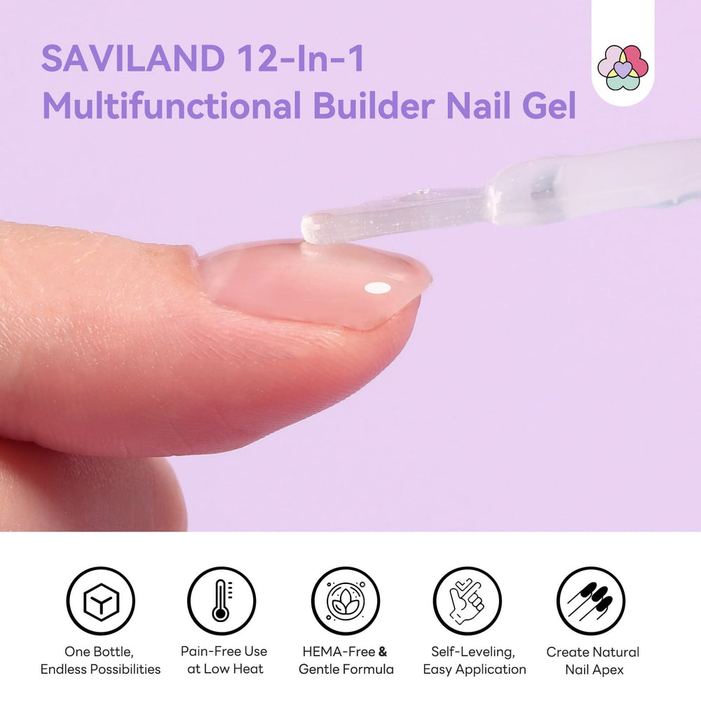SAVILAND Gel Builder curva-apice natural para uñas con curvatura suave.