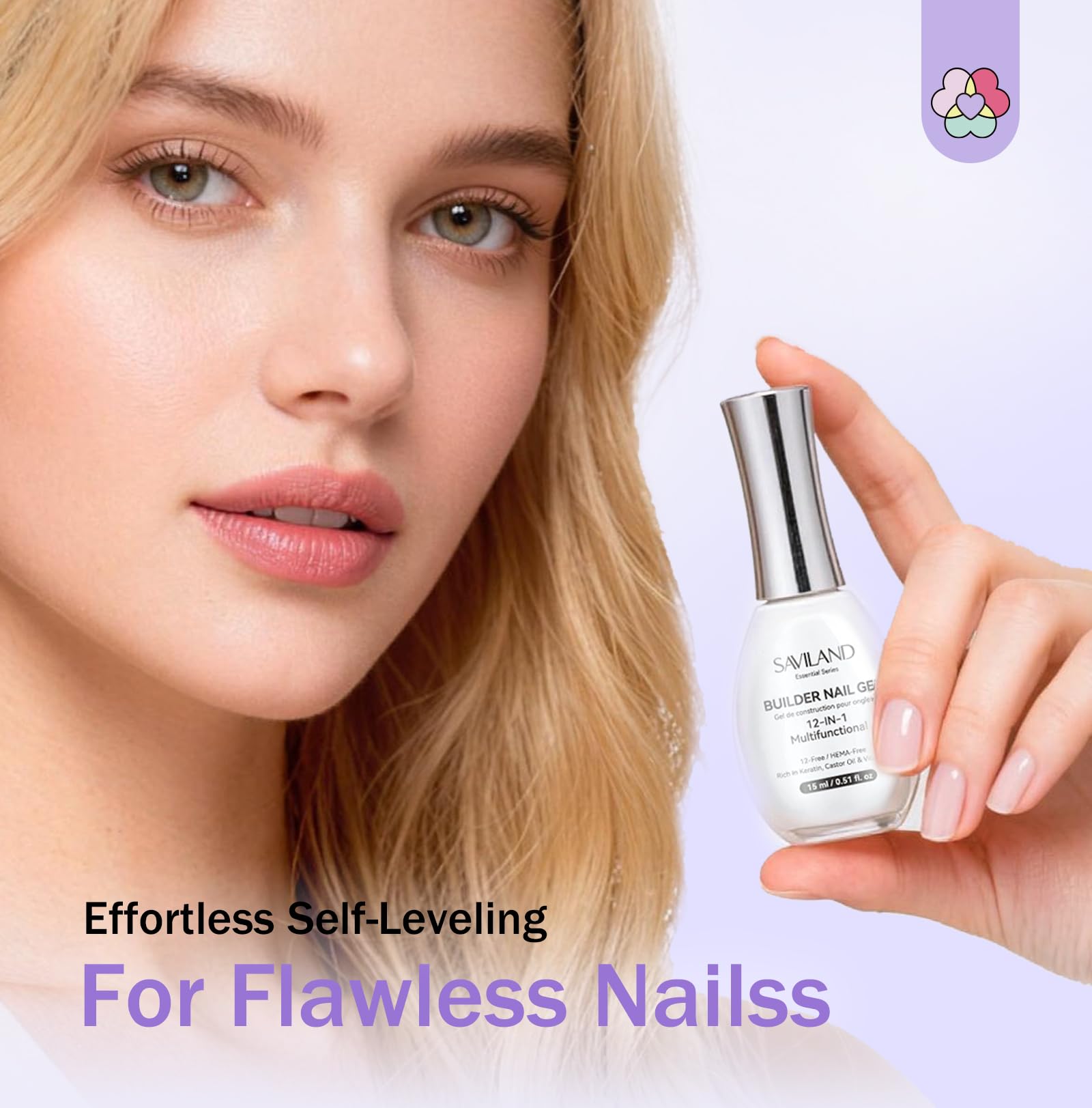 SAVILAND Gel Builder ingredientes keratina aceite de ricino vitamina E para uñas fortalecidas.